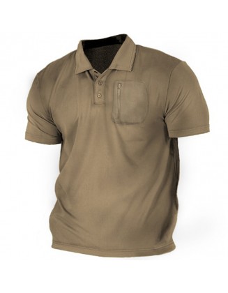 Men's Outdoor Zip Pocket Tactical Short Sleeve Sports Polo T-Shirt
