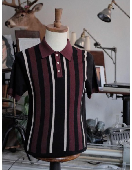50s Retro Cotton Jacquard Striped Short-sleeved Polo Shirt