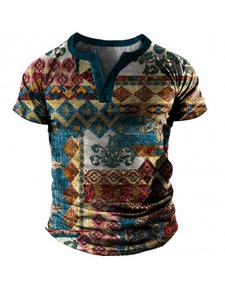 Men's Outdoor Western Ethnic Pattern Vintage Henry Shirt