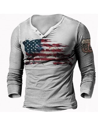 Men's Outdoor Flag 66 Road Print Long-sleeved T-shirt