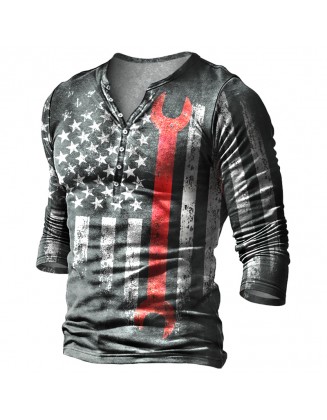 Men's Outdoor Casual Retro Printed Long-sleeved T-shirt