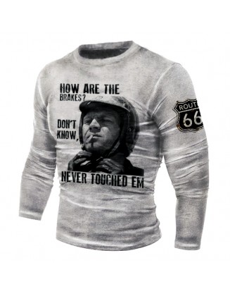 Men's Biker Motorcycle Steve McQueen Printed Outdoor Casual Long Sleeve T-Shirt