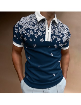 Floral Plant Print Short-sleeved Polo Shirt
