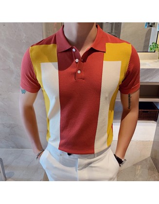 Men's Casual Personality Contrast Knitted Polo Shirt