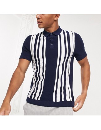 Mens Casual Fashion Stripe Polo Shirt