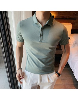 Mens Solid Color Knited Polo T-shirt
