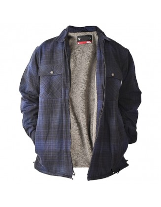 Men's Outdoor Retro Checkered Plus Velvet Warm Shirt Collar Jacket
