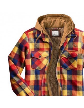 Men's Casual Plaid Color Plaid Jacket Hooded Fake Two Coats