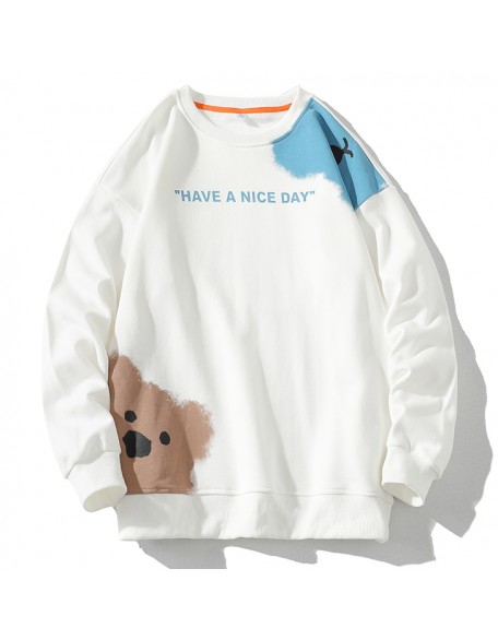 Bear Print Loose Casual Crew Neck Sweatshirt